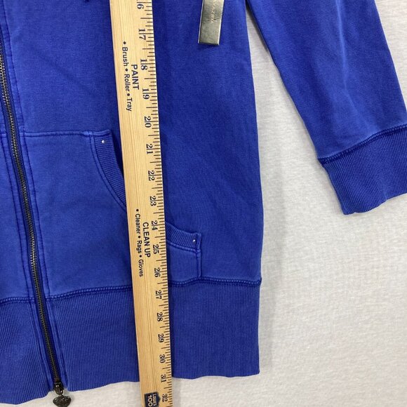 New BCBGMaxAzria Medium Blue Floral Beaded Hooded Y2K Full Zip Long Jacket - Picture 5 of 11